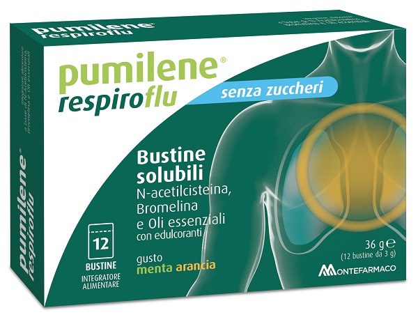PUMILENE RESPIROFLU SENZA ZUCCHERO 12 BUSTINE GUSTO MENTA ARANCIA 36 G - farmasconti.eu