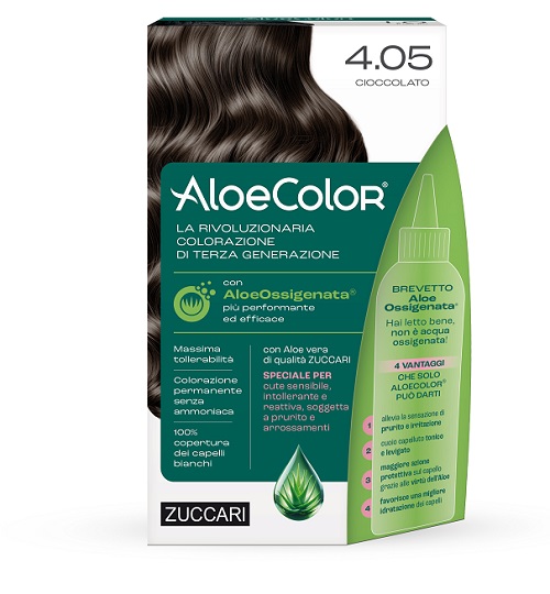 ALOECOLOR 4,05 CIOCCOLATO TINTA PERMANENTE CAPELLI COLORE AD ALTA PIGMENTAZIONE 50 ML + RIVELATORE ALOEOSSIGENATA 75 ML + SHAMPOO ALOECARE 15 ML + GUANTI - farmasconti.eu