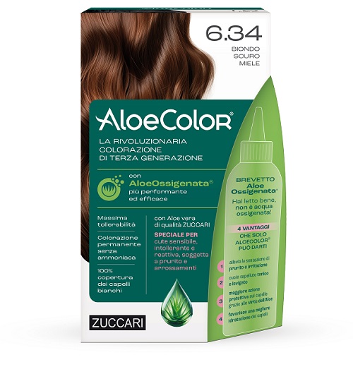 ALOECOLOR 6,34 BIONDO SCURO MIELE TINTA PERMANENTE CAPELLI COLORE AD ALTA PIGMENTAZIONE 50 ML + RIVELATORE ALOEOSSIGENATA 75 ML + SHAMPOO ALOECARE 15 ML + GUANTI - farmasconti.eu