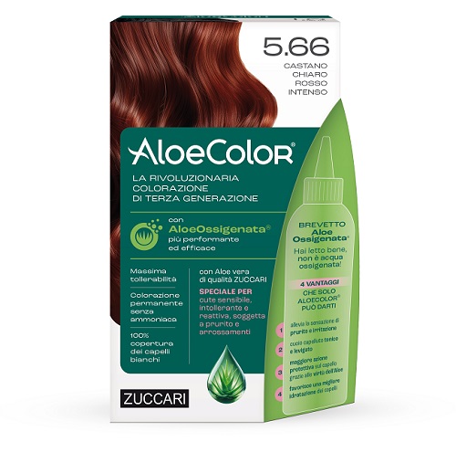 ALOECOLOR 5,66 CASTANO CHIARO ROSSO INTENSO TINTA PERMANENTE CAPELLI COLORE AD ALTA PIGMENTAZIONE 50 ML + RIVELATORE ALOEOSSIGENATA 75 ML + SHAMPOO ALOECARE 15 ML + GUANTI - farmasconti.eu